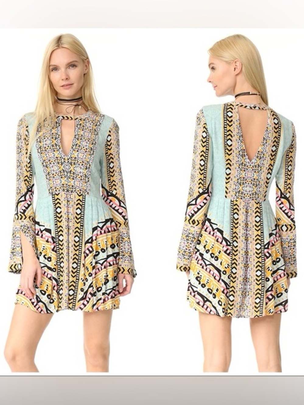 Free People Tegan Border Printed Mini Dress (Sz 8) Multi Color